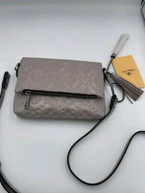 PATRICIA NASH Stone Grey Embossed Leather Crossbody Flap Purse NWT Dust Bag